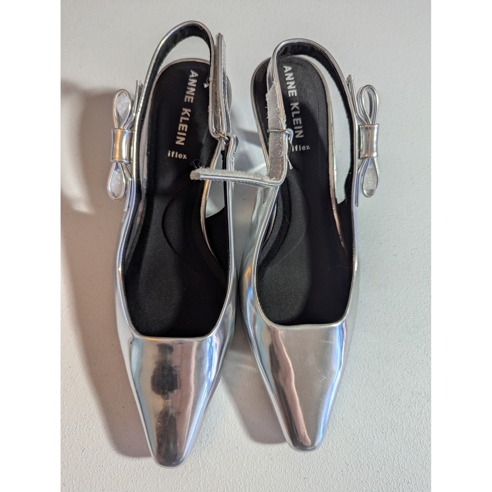 Anne Klein Carmel Sling Heels Women 7.5 Silver NWOT Metallic Pointed Toe